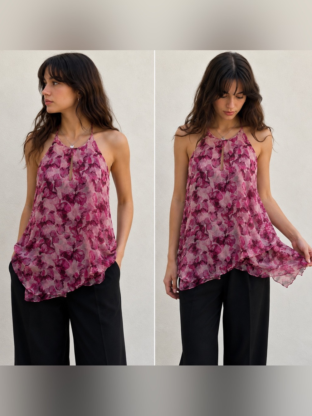 Cynthia Rowley 100% Silk Floral Keyhole Halter Blouse Pink Watercolor Top Medium